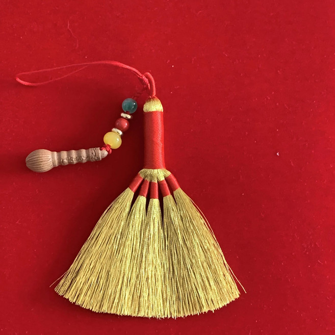 재물 빗자루열쇄고리 불교용품 오색실 키링 풍수소품, 문창 붓 금 빗자루 (금 목록 제목), 1개