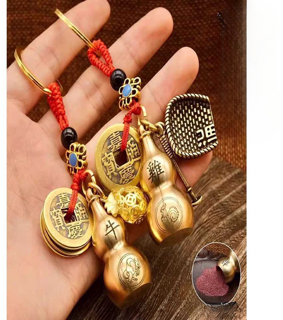 조롱박 엽전 꾸러미 열쇠고리 호리병 팬던트 십이지신, 1개, 12. 닭띠 빈 복주머니+오제전매듭