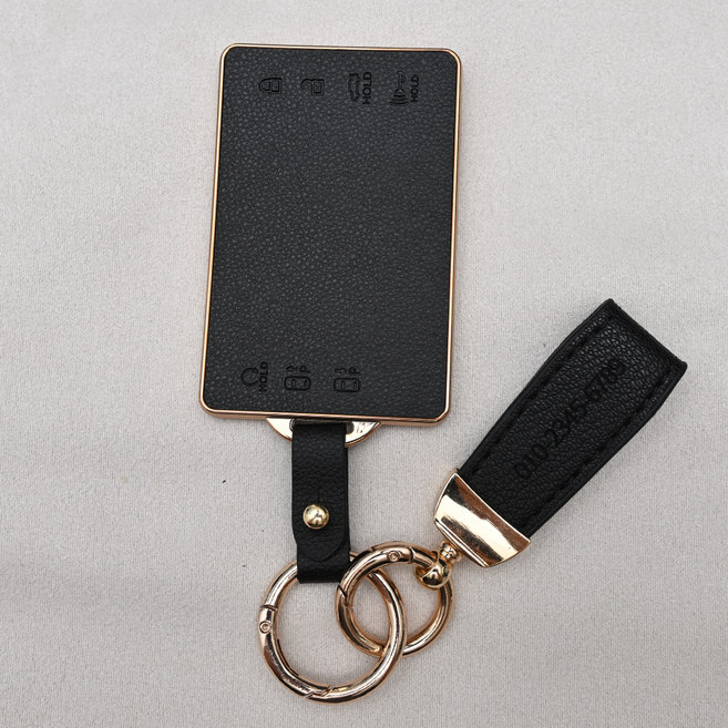 양면각인 현대 호환 쏘나타DN8 싼타페MX5 투싼NX4 그랜저GN7 팰리세이드LX3 더뉴아이오닉 리모컨 스마트 카드키 가죽 차키케이스 커버 스트랩, TL61_KH17, 블랙골드