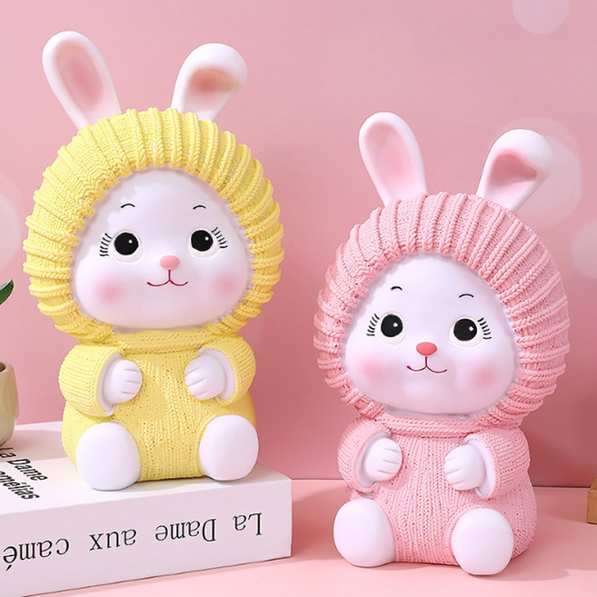 [5시건 당일출고] FOOI 감성 모자쓴 귀여운 토끼 저금통 인테리어 오브제 동전 수납 입출금 귀여운 장식 소품, 1개, 옐로우