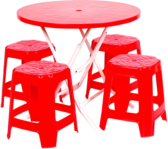 지오리빙 포장마차 테이블 의자 세트, 원형+사각(레드)