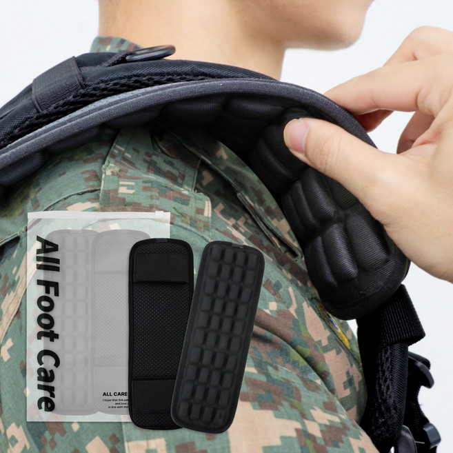 올풋케어 최신형 군입대 훈련소 준비물 군인 군대 군장 행군 어깨 보호대 패드, 블랙, 1세트