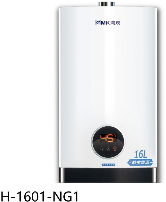 鴻茂 H-1601-NG1 16公升 強制排氣屋內型FE式熱水器 數位恆溫, 1個