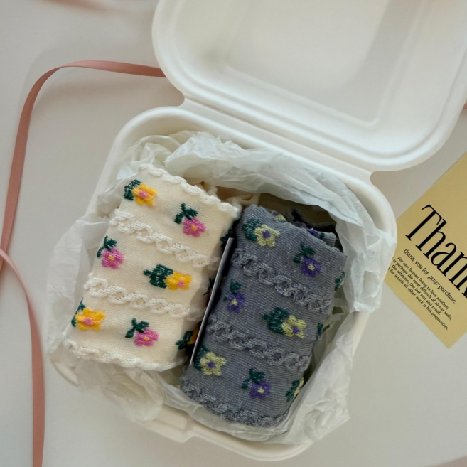 어린이집 선생님 구디백 코튼 플라워 양말 선물 세트 2켤레 세트 구디백 마니또 선물