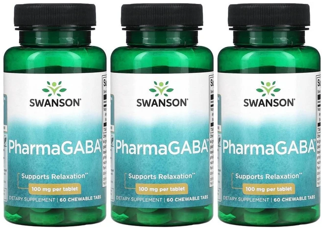 Swanson Pharma GABA 가바 씹어먹는 100mg 60사탕정 3개, 60정 - 쿠팡