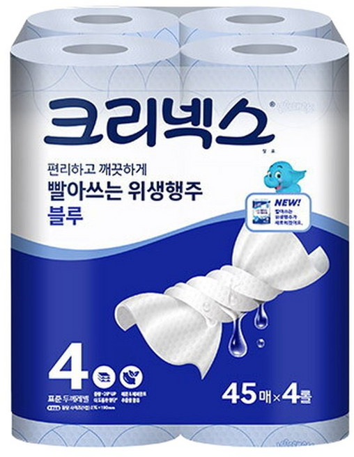유한킴벌리 크리넥스 빨아쓰는 위생행주 블루 45매4롤, 1개