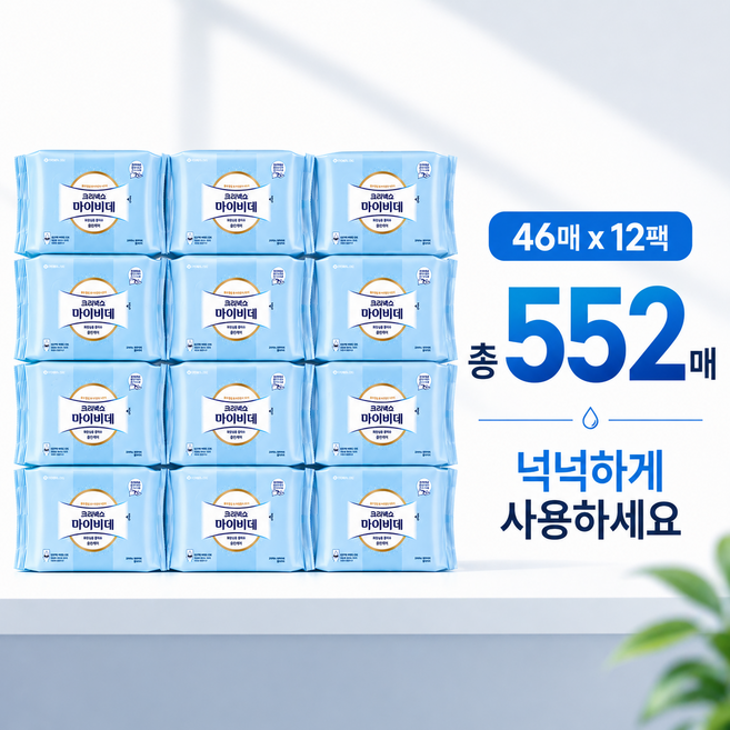 크리넥스 마이비데 클린케어 물티슈 46매 x 12팩 대용량 화장실 비데티슈, 12개, 110g