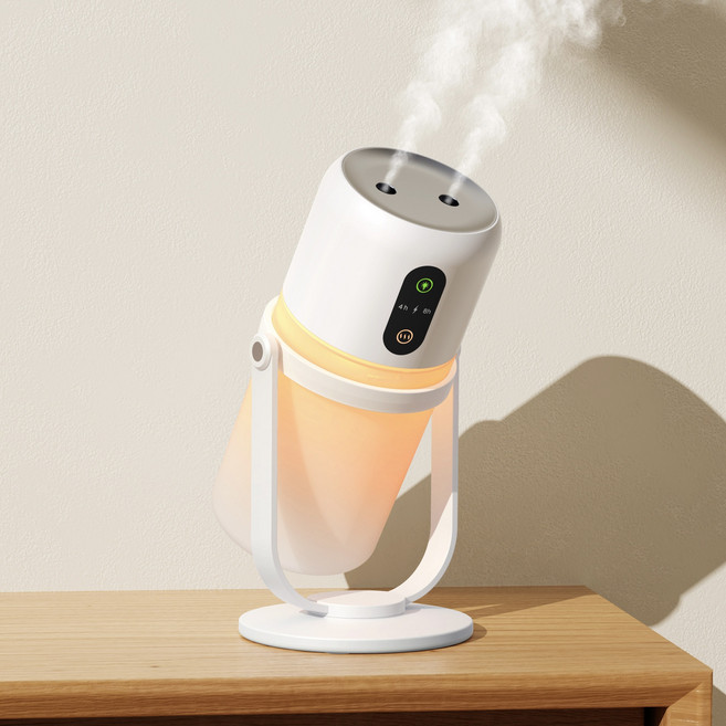 ACMEZING 무선 듀얼 초음파 스윙 가습기 Z6 300ml 휴대용 탁상용 저소음 무드등, 1개, 화이트