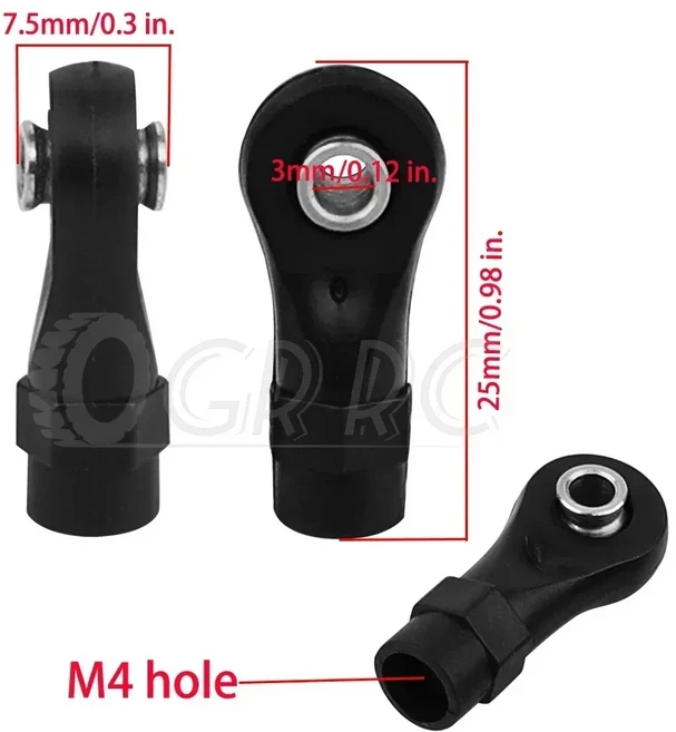 10Pcs M3 막대 스트레이트 구부러진 끝 플라스틱 링크 볼 헤드 링키지 조인트 1/10 RC 크롤러 자동차 SCX1, 01 Type A M4