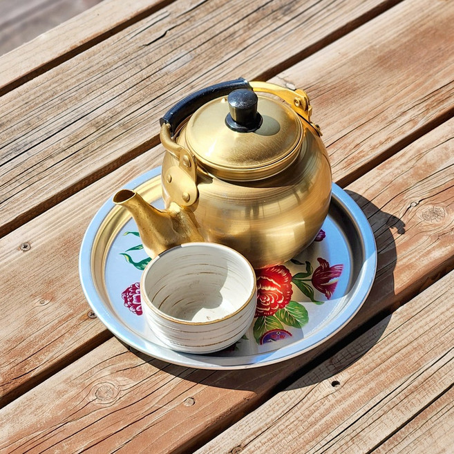 레트로 쟁반 양은 꽃 쟁반 원형 오봉 빈티지 알루미늄 트레이 소소, 양은 꽃쟁반, 1개