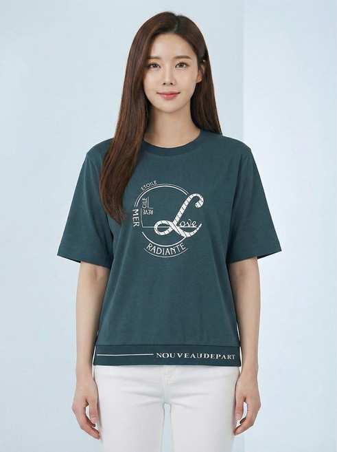 올포유 올포유 여성 프린팅 시보리 반팔 티셔츠 ALTRN3341-819