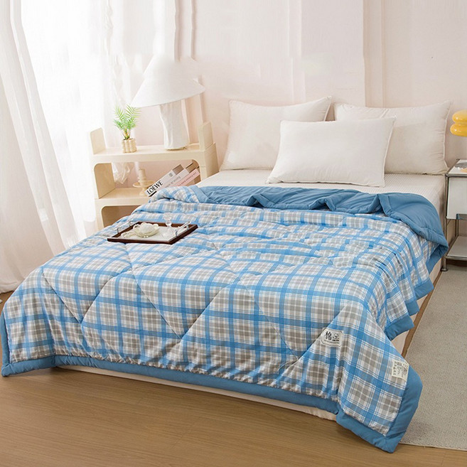 Zebeer 여름 소프트 터치 워싱 차렵이불 순면 사계절 체크 누빔 이불