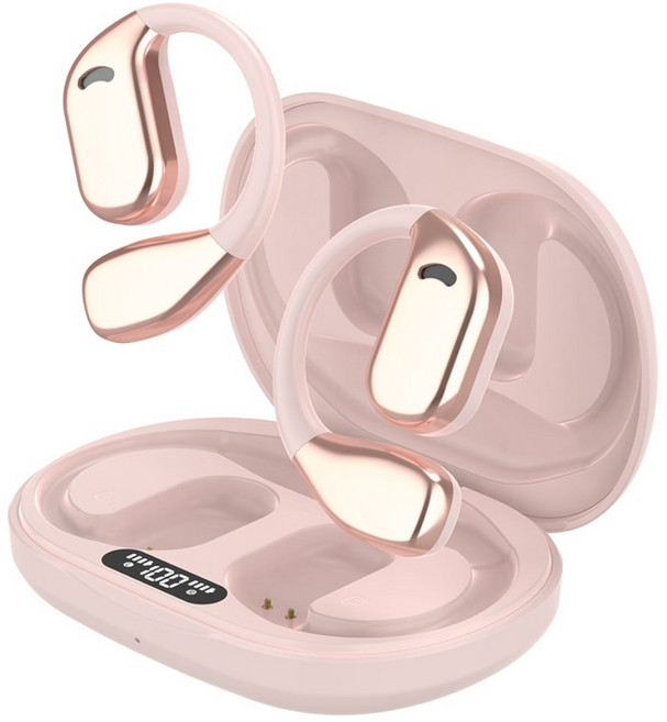 THOUSTA 귀걸이형 무선 블루투스 이어폰 오픈형 공기전도 고음질 노이즈 캔슬링 운동 게임용, 핑크