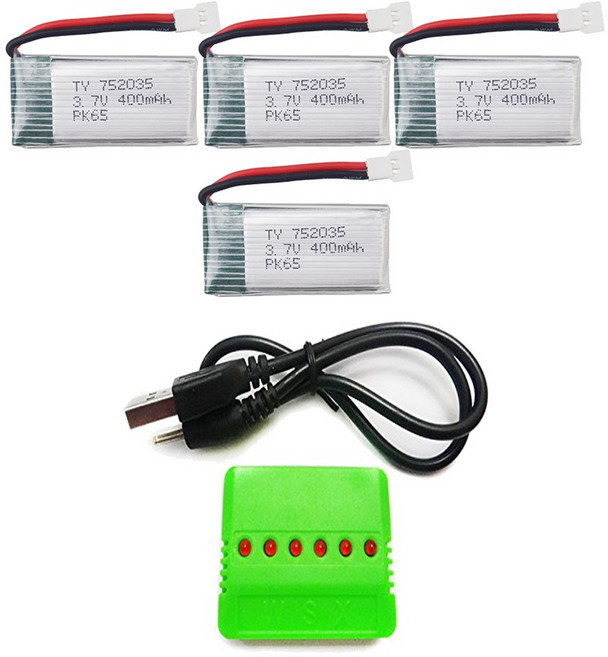 3.7v 400mah 드론배터리충전기세트, (X4) 400mah4개+6in1충전, 1개