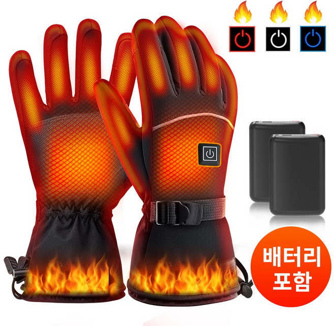 THOUSTA 충전식 발열장갑 3단계 조절 스마트 터치 방풍 방수 장갑 라이딩 스키 낚시용 장갑 배터리포함