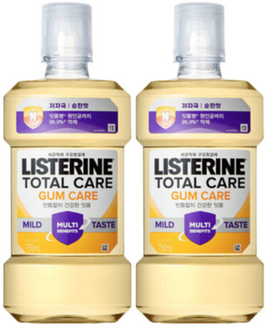 깨끗하고 상쾌한 리스테린 토탈케어 검케어 마일드 치은염 순한맛 750ml, 2세트