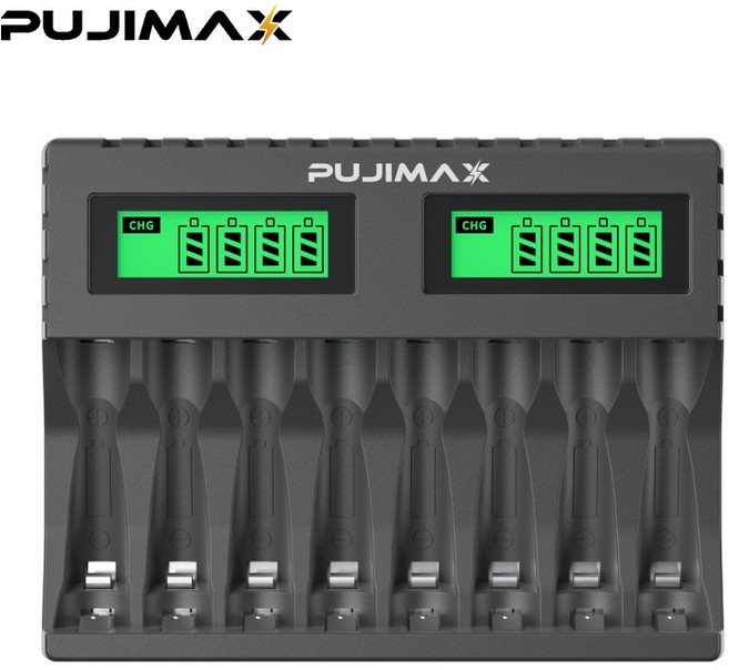 PUJIMAX AA/AAA 겸용 Ni-MH/Ni-Cd 급속충전기 충전배터리 1-8개 동시 충전기 MCU 스마트 제어 LCD 화면 잔량표시 검색 케이스 충전기 LCD006, 1개