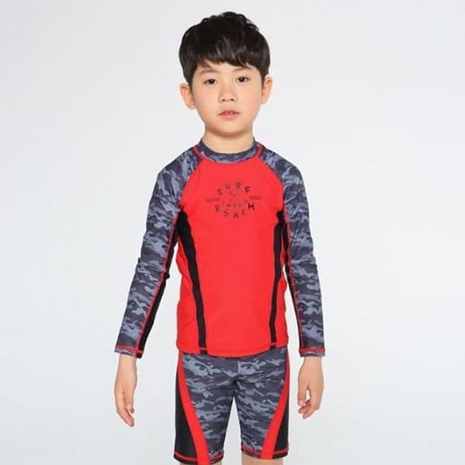 밀리터리 남아 수영복 키즈 래쉬가드 팬츠 3p 레드 래쉬가드 어린이 수영복 실내 레쉬가드 남아 dew+340El