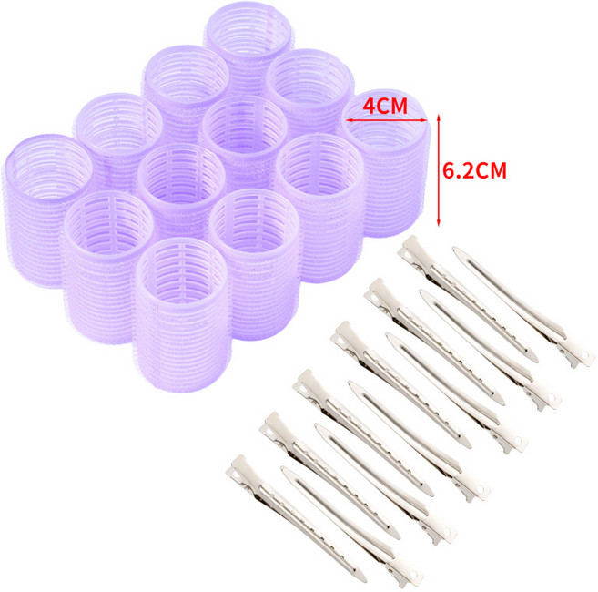 捲髮器現貨歐美無需加熱的大卷發器捲髮筒套裝劉海卷自粘捲髮筒卷, 如图, 紫色套裝【12捲髮筒+12金屬夾子】