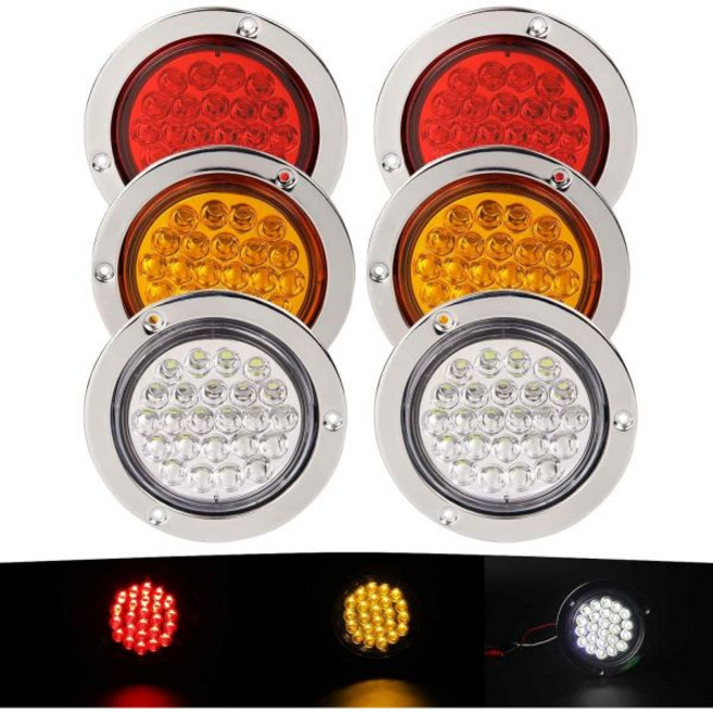 NEW SUN 2Pcs 4인치 원형 LED 트레일러 테일 라이트 키트 4-4.5인치 유니버설 핏 12V IP67 방수 3가지 플러그 앤 플레이 트럭 보트 RV용 플랫 로우 프로파일, 6*Silver
