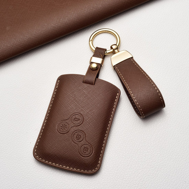 르노 고급 키 케이스 - 프라다 패턴 디자인 스크래치 방지 SM3/5/7 QM3/5 라구나 등 호환, 르노 C 타입, 카푸치노