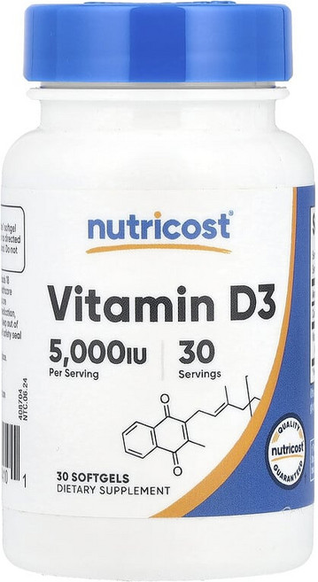 Nutricost 비타민D3 5000IU 소프트젤 30정, 1개