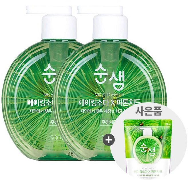 애경 순샘 베이킹 피톤치드 500g 2개+주방세제 200ml, 1개