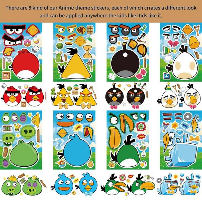 새로운 Angry Birds 애니메이션 주변 만화 귀여운 퍼즐 스티커 크리 에이 티브 카와이 교육 어린이 낙서 장, 01 angry Birds