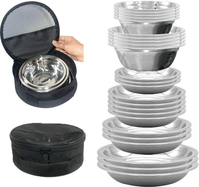[한정수량특가] 시샘 스텐 캠핑 식기세트 가방포함 17p / 25p, 25개, 실버
