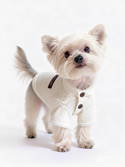 고양이 강아지 도트 티셔츠 레이스 소매 버튼 펫옷 봄가을 실내복, 1개, 화이트