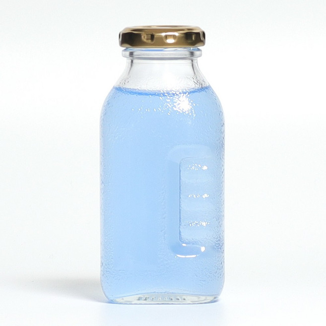 미니 델몬트 유리병 180ml 훼미리 주스병 사각 손잡이 밀폐 물병 음료 보리차 용기, 철 마개 38파이 (골드), 1개