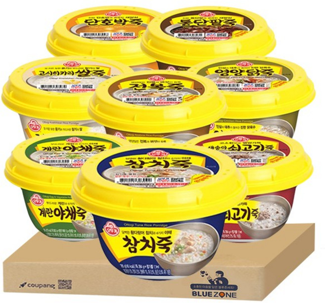 오뚜기죽8종 세트(전복죽+새송이쇠고기죽+영양닭죽+참치죽+계란야채죽+고시히카리쌀죽+단호박죽+통단팥죽), 1세트, 2.28kg