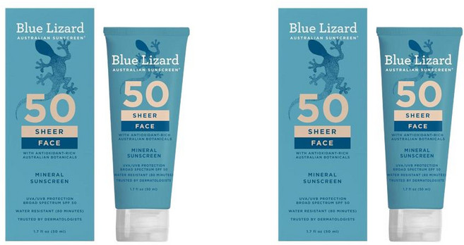 Blue Lizard 블루리자드 시어 페이스 미네랄 SPF 50 선크림 로션, 2개, 50ml