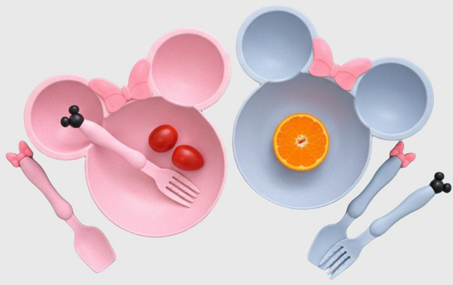 다로엘 유아 어린이 캐릭터 식판 세트 1+1, 1세트, 식판+스푼+포크, 말랑핑크+캔디블루