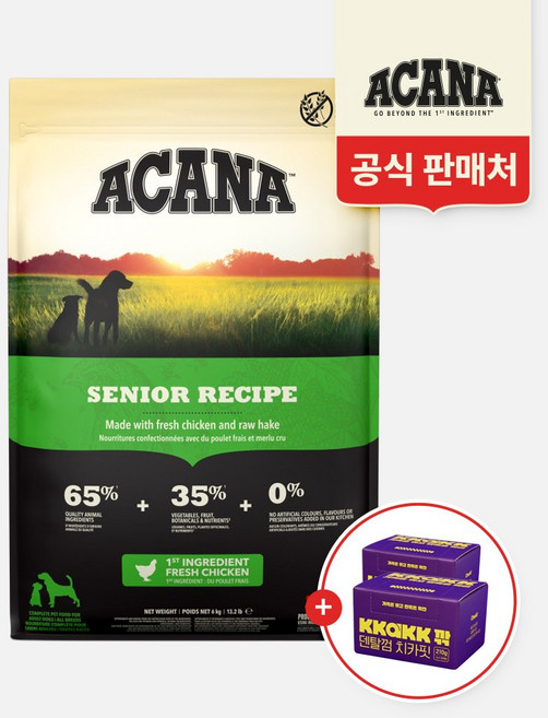 아카나 시니어 독 6kg+깎 치카핏 덴탈껌 30개입X2개, 1개, 6kg, 닭