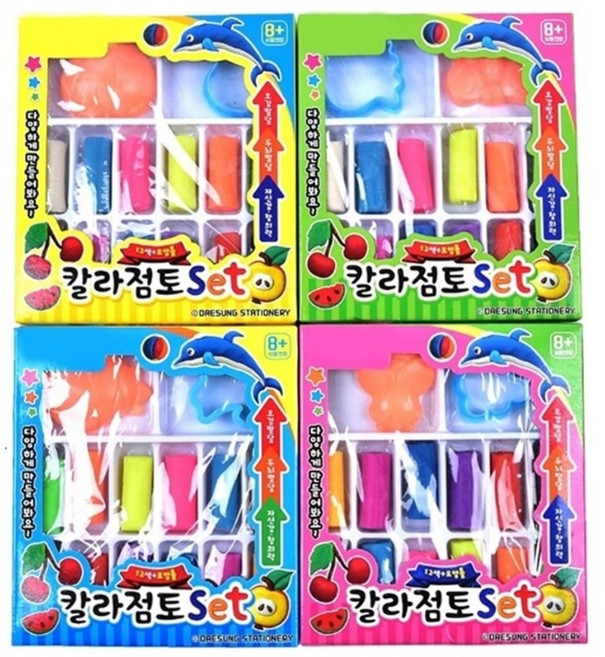 칼라점토세트 4개 1세트, 63g, 분홍 노랑 연두 파랑, 1개