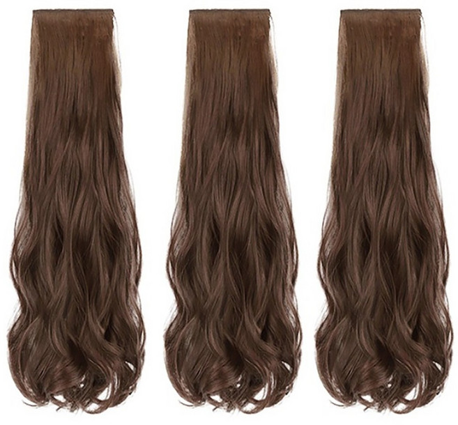 3개 세트 풍성 붙임 머리 가발 롱 헤어 피스 똑딱이 부분 반가발 직모 글램펌 젤리펌 여성 생머리 웨이브, 글램펌 라이트브라운 60cm