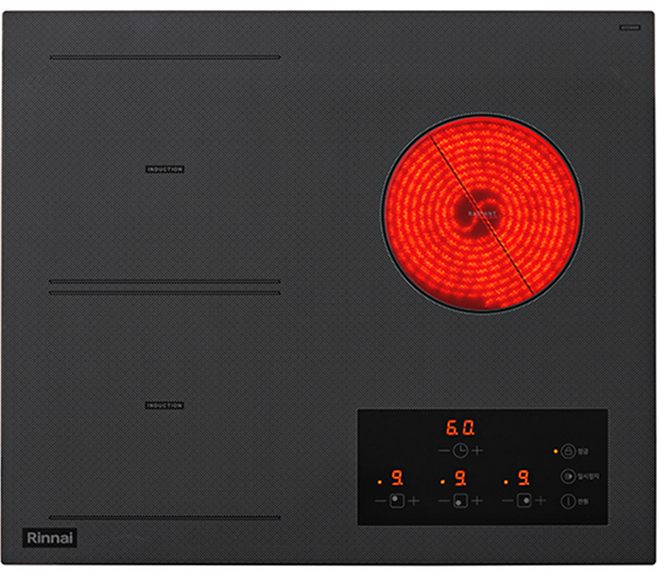 [최근생산제품] 린나이 하이브리드 3구 인덕션 하이라이트 전기레인지 터치식 세라믹상판 블랙, 빌트인