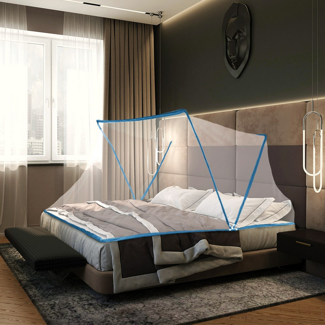 유제이 원터치 접이식 모기장 사각 폴딩, S블루(싱글)