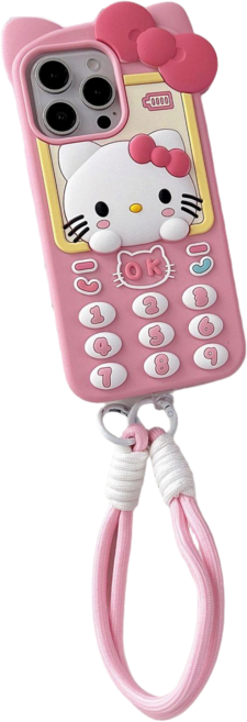 유샘무역 CY298 아이폰 전화기 키티 리본 스트랩 젤리 케이스