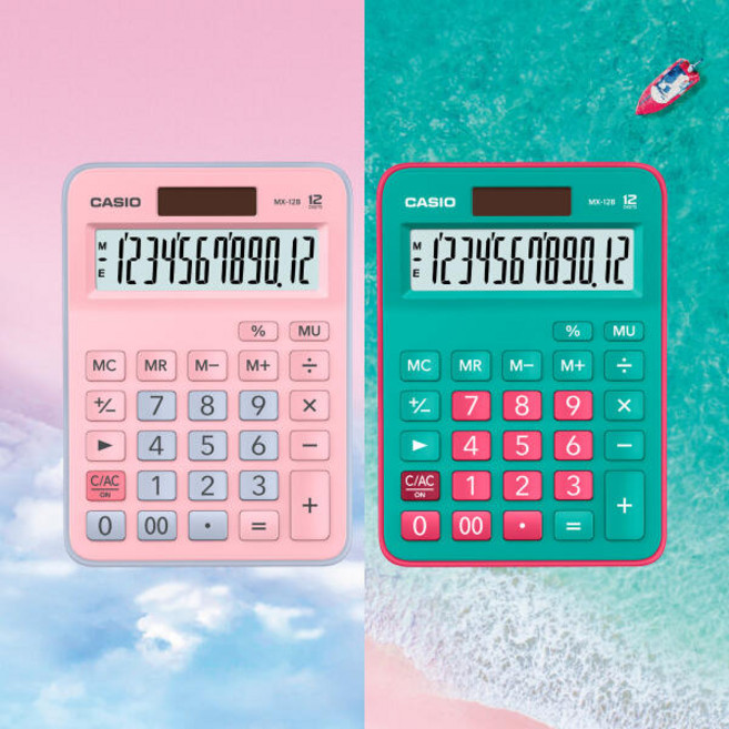 카시오 컬러계산기 MX-12B, 그린 + 레드, 1개