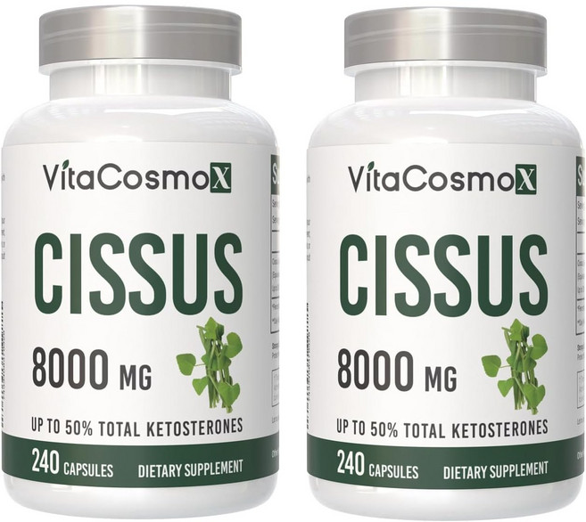 VitaCosmoX 시서스 추출물 Cissus 고함량 고농축 8000mg 케토스테론 50% 시서스 캡슐 시서스 가루 분말, 2개, 240정