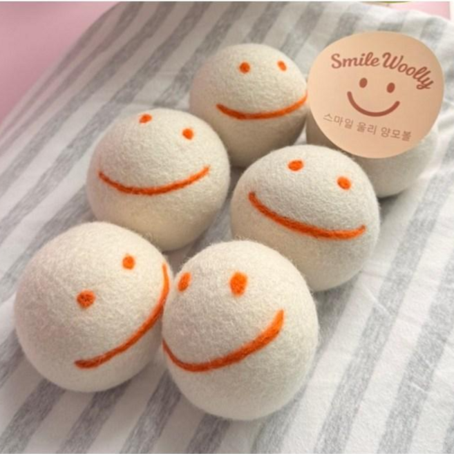 스마일 울리 양모볼 건조기 드라이볼 대형(8cm) 6P + 파우치 set, 아이보리, 1세트