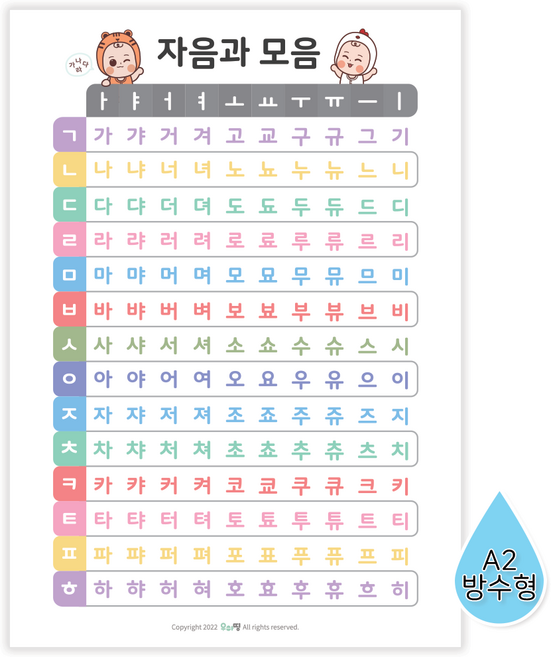 한글 벽보 자음 모음 글자 학습 포스터 유아 국어