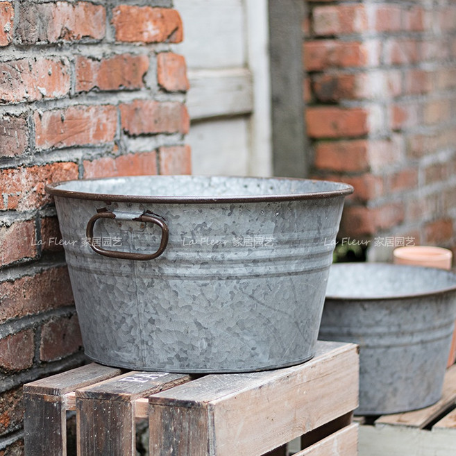 빈티지 양동이 대형 바스켓 양철통 바구니 철제 수납 가든 레트로, 중경 31 X 높이 18cm, 1개