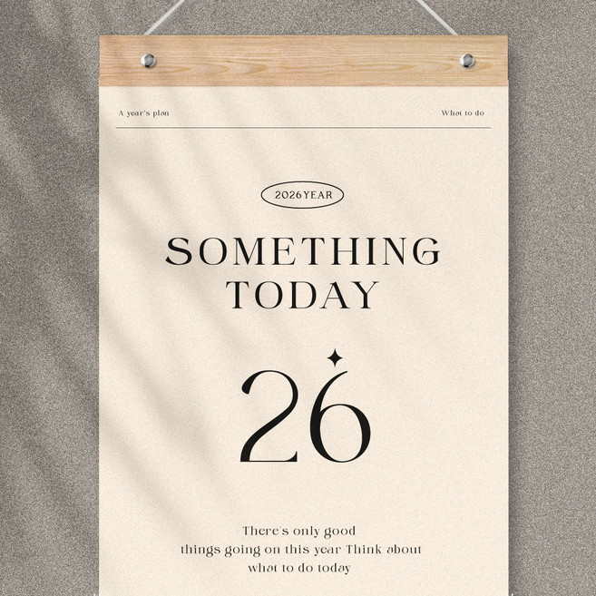 퍼니즈 2026년 벽걸이 우드바 달력 빅사이즈, 썸띵투데이, 1개