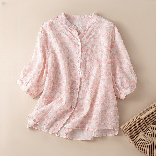 엄마시원한블라우스 빅사이즈 꽃무늬 루즈핏 면 모시 7부 할머니 블라우스