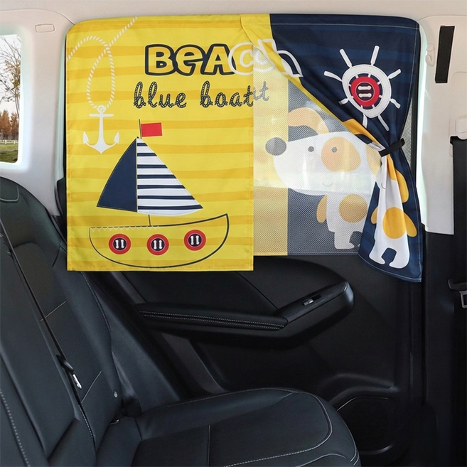 차량용 햇빛가리개 자석 햇빛가리개 암막 세미 차량용 암막 귀여운 도안이며 자석부착이 편리하고 해볕을 방지하고 통풍이 잘 된다 1개, 해피 강아지