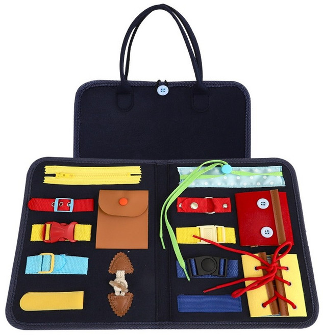 만지작 소근육 감각 발달 완구 놀이 가방 유아 지퍼 단추 끈묶기 벨크로 찍찍이 똑딱이, 1개