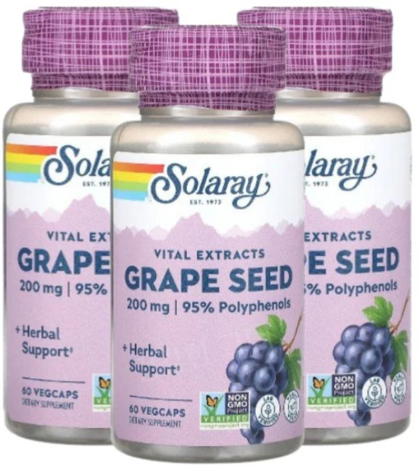 솔라레이 Vital Extracts 포도씨 200mg 바이오플라보노이드 60개 베지캡 x 3, 3개, 60정 - 쿠팡